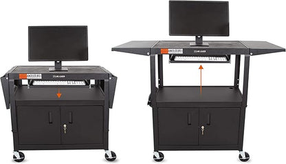 Line Leader Large AV Cart with Locking Cabinet & Drop Leaves, Rolling Height - Image 6