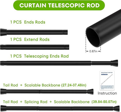 Tension Curtain Rod 2Pack Black Tension Rod Adjustable Curtain Rod No Drilling - Image 3