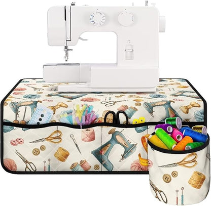 Vintage Sewing Elements Print Sewing Machine Mat by Unknown