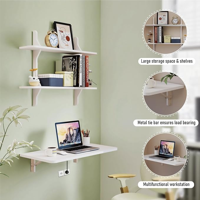 Pmnianhua Wall Mounted Folding Table, Foldable Drop Leaf Table, Wall Mount Fold - Image 6