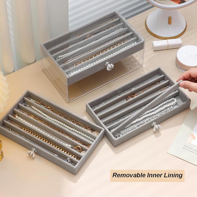 SPAKOWN Necklace Organizer Box, Velvet Necklace Box Holder Tray - Image 2