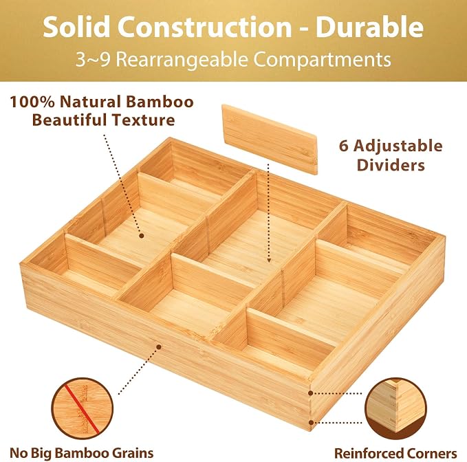 Umilife Desk Drawer Organizer, Bamboo Wood Organizer Tray - Image 2