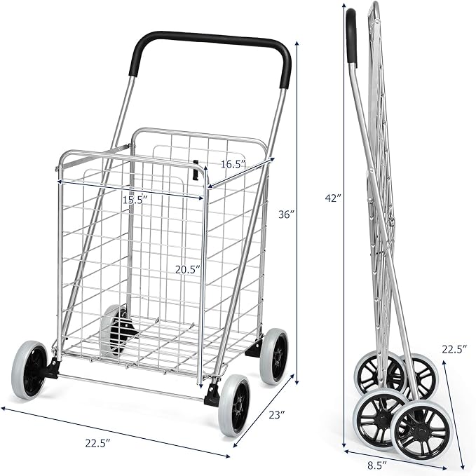 Goplus Shopping Carts for Groceries, Heavy Duty Folding Shopping Cart - Image 7