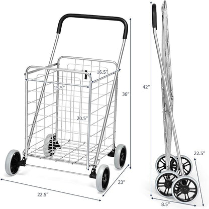 Goplus Shopping Carts for Groceries, Heavy Duty Folding Shopping Cart - Image 7