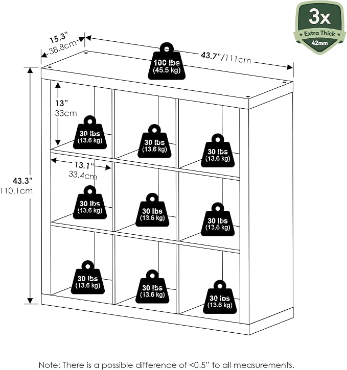 Furinno Cubicle Book Shelf, 9-Cube Bookshelf, Triple Thick Frame Cube Storage - Image 3