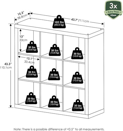Furinno Cubicle Book Shelf, 9-Cube Bookshelf, Triple Thick Frame Cube Storage - Image 3