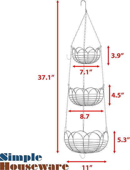 Simple Houseware Modern 3-Tier Hanging Fruit Basket - Image 7