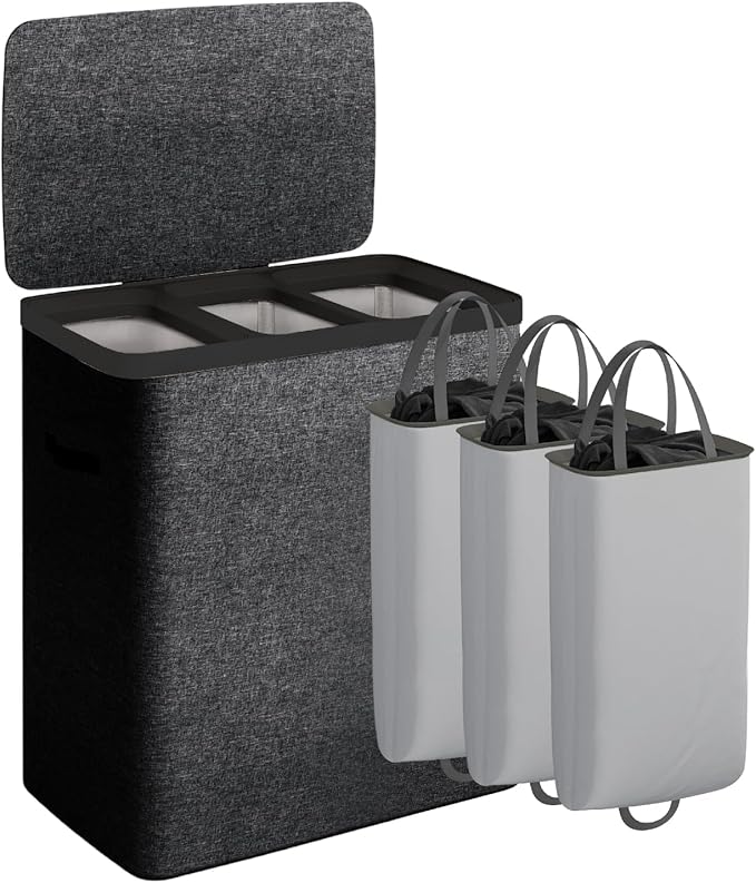 CASAMAYA Laundry Basket with Lid, Laundry Hamper 3 Section, 190L collapsible by Unknown