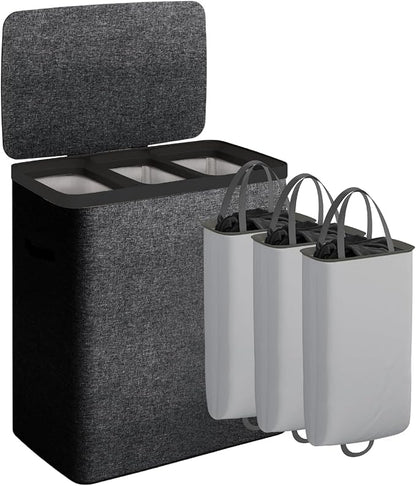 CASAMAYA Laundry Basket with Lid, Laundry Hamper 3 Section, 190L collapsible by Unknown