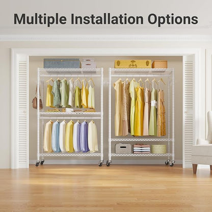 VIPEK R2 Plus Rolling Garment Rack 3 Tiers Adjustable Wire Shelving Clothes - Image 2