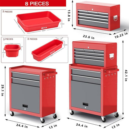 8-Drawer Tool Chest with Wheels, Detachable Top Tool Box, Tool Cabinet with - Image 2