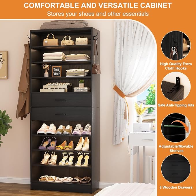 Aheaplus Tall Shoe Cabinet, 10 Tiers Wood Shoe Rack, Vertical Shoe Storage - Image 5