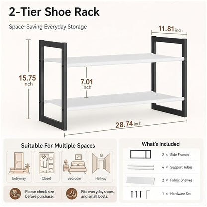 2-Tier Shoe Rack for Closet & Entryway, Stackable Shoe Organizer, - Image 2