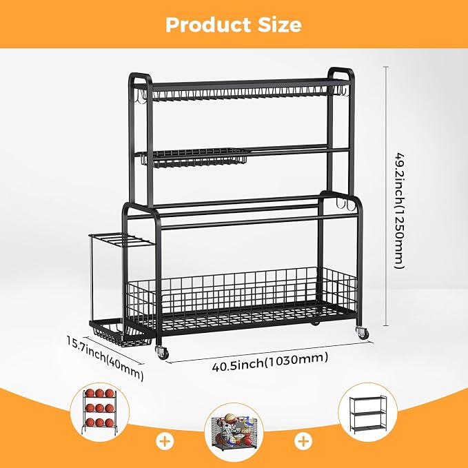 VOPEAK Oversized Sports Equipment Organizer, 4 Layers Rolling Ball Storage Rack - Image 2
