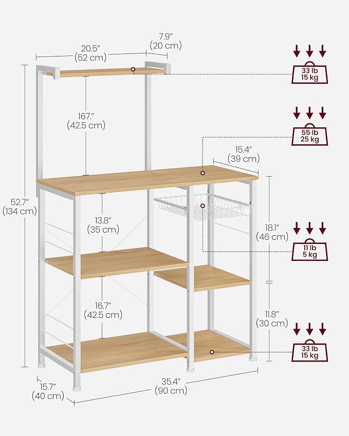 VASAGLE Baker's Rack, Microwave Stand, Kitchen Storage Rack - Image 5