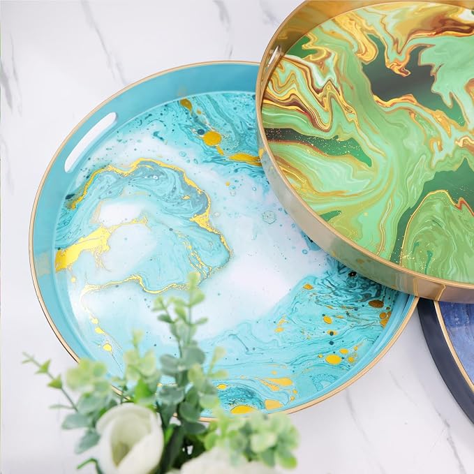 Round Black Marbling Decorative Tray - Image 6