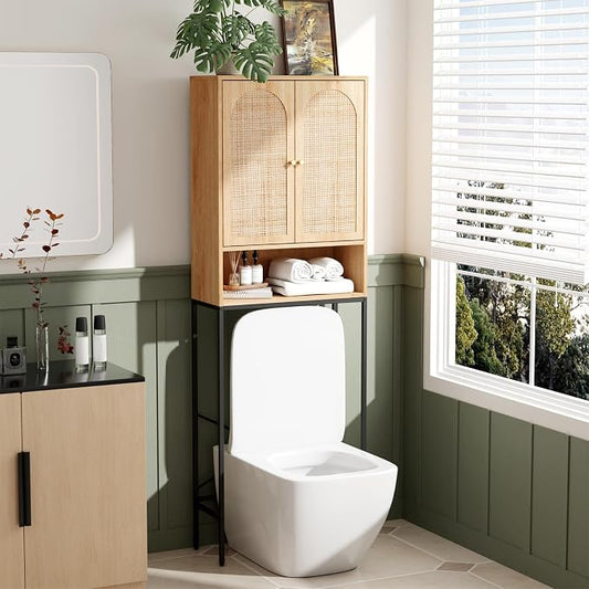 VINGLI Over The Toilet Storage Cabinet, Rattan Bathroom Organizer Behind Toilet by VINGLI