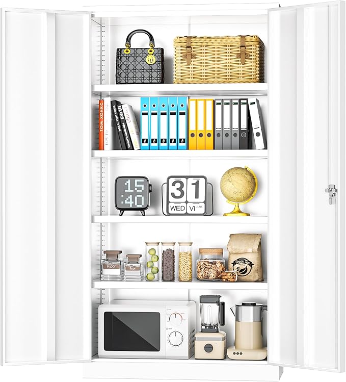 INTERGREAT White Metal Storage Cabinet Doors, Tall Metal Cabinet Lockable Steel by INTERGREAT