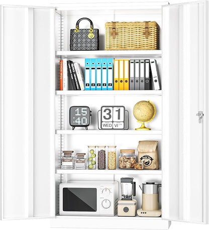 INTERGREAT White Metal Storage Cabinet Doors, Tall Metal Cabinet Lockable Steel by INTERGREAT