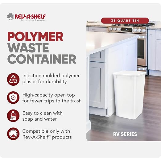 Rev-A-Shelf 35 Quart Polymer Replacement Trash Bin, Recycle Waste Garbage - Image 2