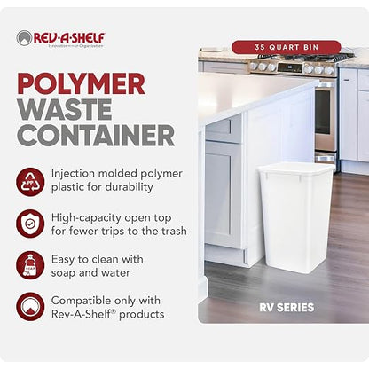 Rev-A-Shelf 35 Quart Polymer Replacement Trash Bin, Recycle Waste Garbage - Image 2