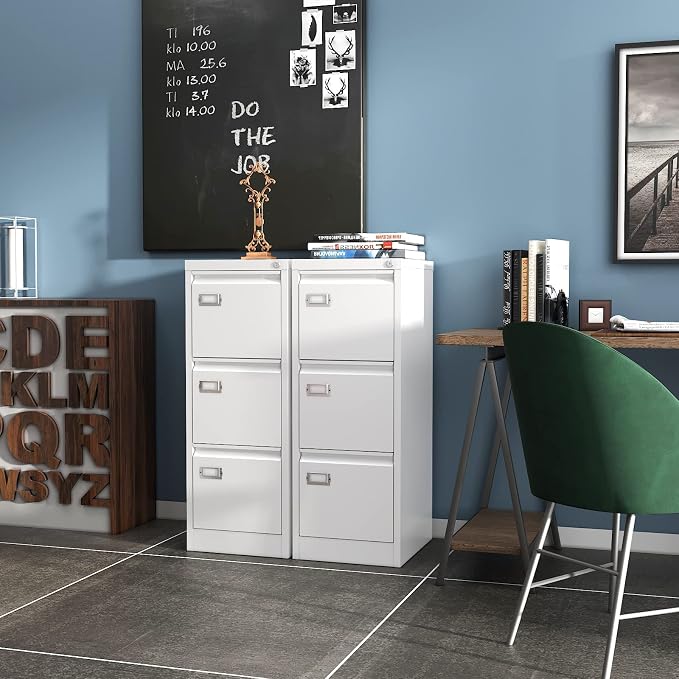 3-Drawer File Cabinet with Lock, 16.3" Deep Vertical Filing Cabinets, Metal - Image 2