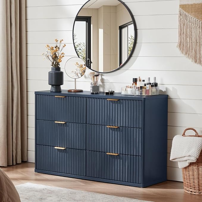 LEYAOYAO Fluted 6 Drawers Dresser, Curved Profile Design, Dresser TV Stand - Image 3