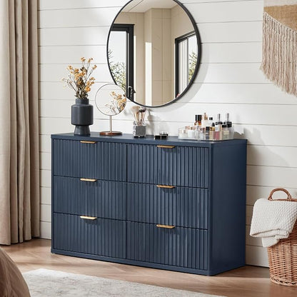 LEYAOYAO Fluted 6 Drawers Dresser, Curved Profile Design, Dresser TV Stand - Image 4