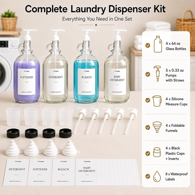 4 Pcs Glass Liquid Laundry Detergent Dispenser, Half Gallon Laundry Soap - Image 2