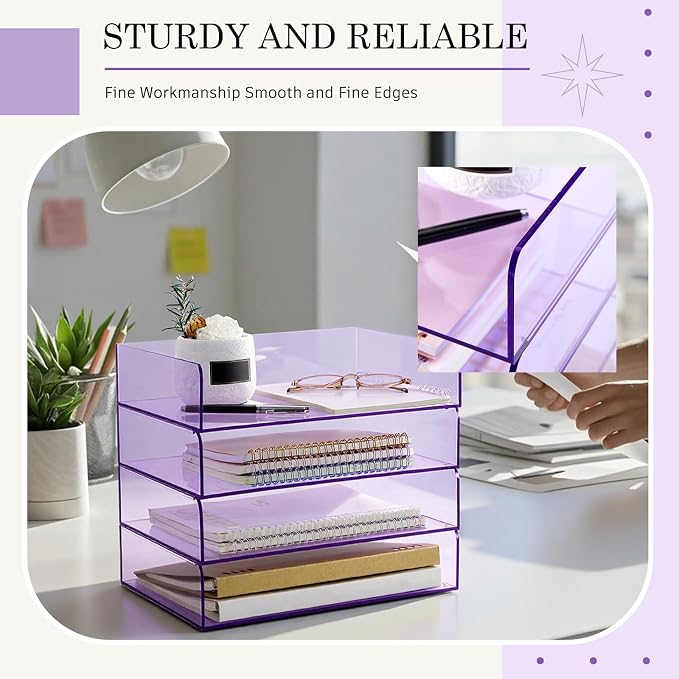 Harloon 4 Tier Acrylic Paper Tray 12.4 x 8.7 x 2.7 Inches Stackable Letter - Image 6