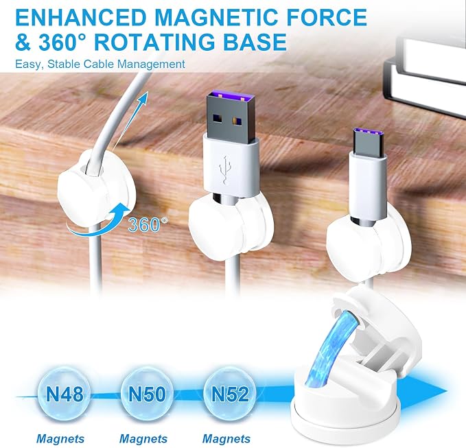 6pcs Magnetic Cord Organizer, 360° Swiveling Adhesive Cable Clips - Image 5