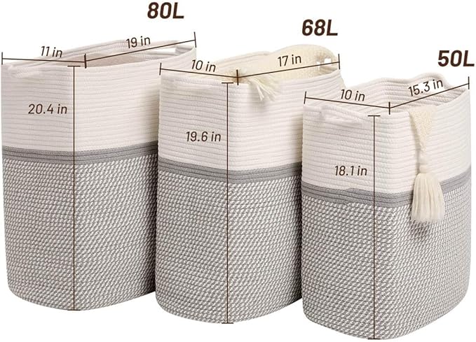 Tall Laundry Basket With Handles, Woven Cotton Rope Big Laundry Hamper Sorters - Image 4