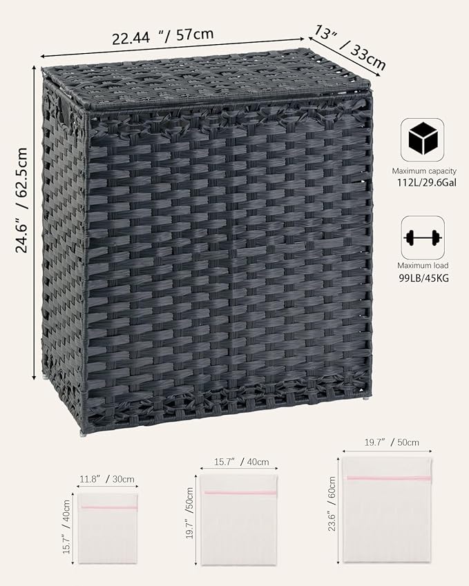 Laundry Hamper with Lid Wicker Laundry Basket 112 L Laundry Hampers Handwoven - Image 5
