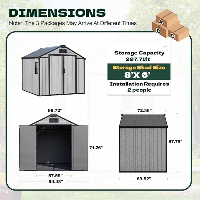 8 x 6 FT Resin Outdoor Storage Shed, All-Weather Plastic Garden Shed - Image 2