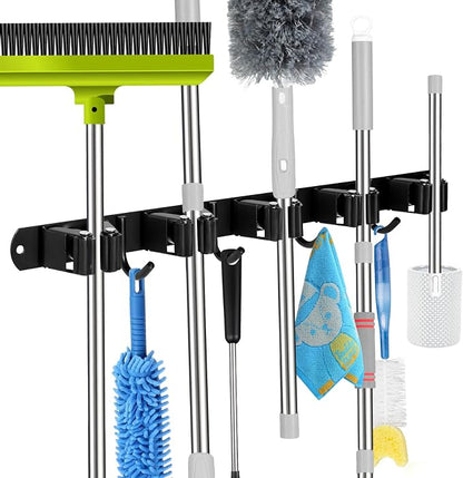 voze 5 Racks and 4 Hooks Mop and Broom Holder Wall Mount, Self Adhesive Heavy - Image 2