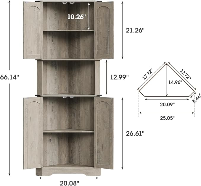 Maupvit Tall Corner Cabinet, Farmhouse Corner Storage Cabinet - Image 2