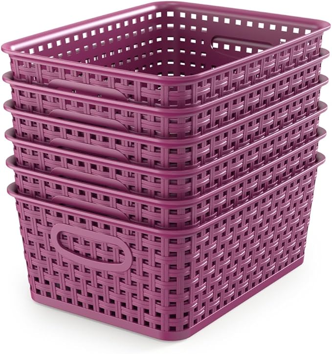 WYT 6-Pack Plastic Small Shelf Storage Weave Baskets Organizing by WYT