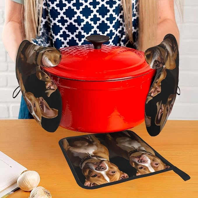 Oven Mitts and Pot Holders Sets of 3 Pitbull Dogs Oven Mitts 3 Pcs Heat - Image 6