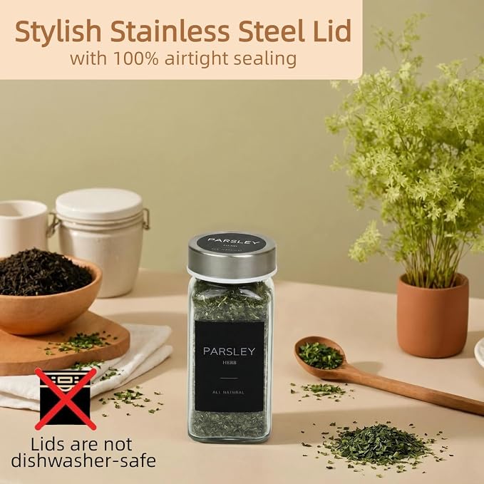 Glass Spice Jars with Stainless Steel Lids: 26 pcs 4oz Spice Containers with - Image 5
