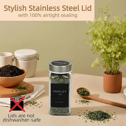 Glass Spice Jars with Stainless Steel Lids: 26 pcs 4oz Spice Containers with - Image 5