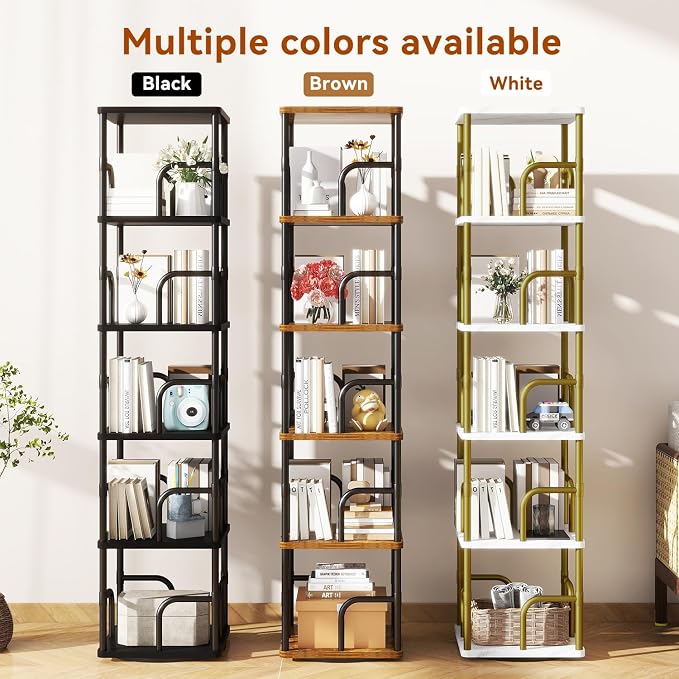 IBUYKE 6 Tier Rotating Bookshelf, Square Bookcases - Image 9