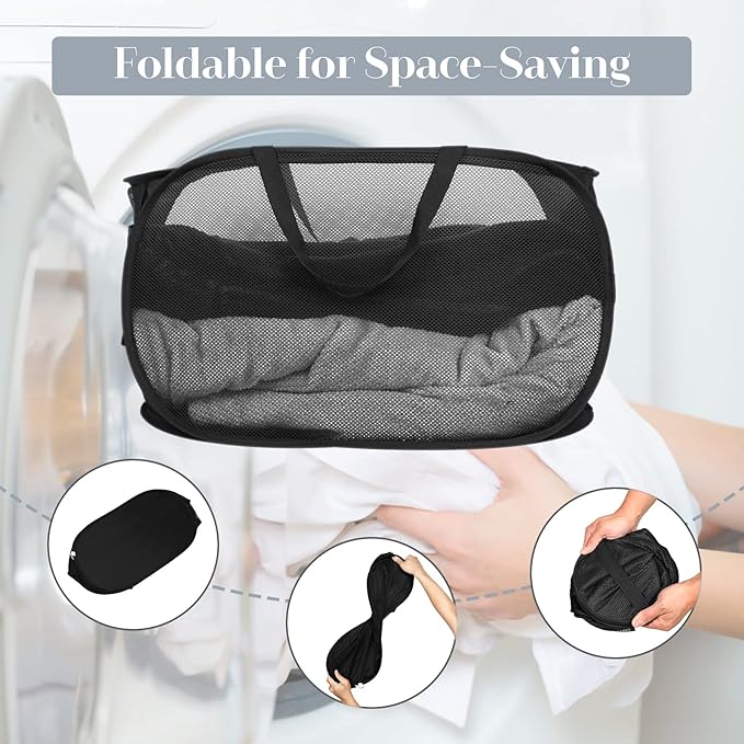 Durable Collapsible Laundry Baskets, Mesh Pop Up Laundry Hamper - Image 6