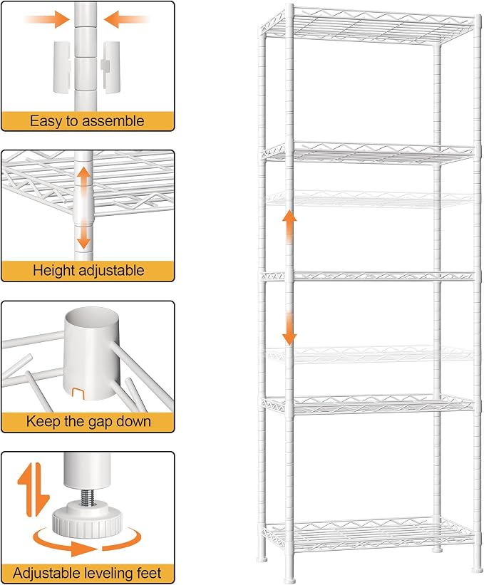 HOMEFORT 5-Shelving Unit, Adjustable Wire Shelving, Metal Wire Shelf Rack - Image 4