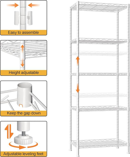 HOMEFORT 5-Shelving Unit, Adjustable Wire Shelving, Metal Wire Shelf Rack - Image 4