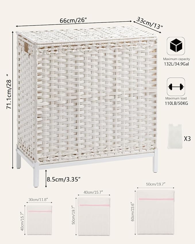 SETVSON Laundry Hamper with Lid 132 L, Clothes Hamper with Lid, Handwoven - Image 5