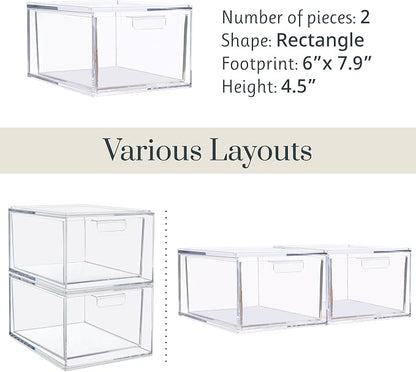 STORi Audrey Stackable Clear Bin Plastic Organizer Drawers | 2 Piece Set | - Image 7