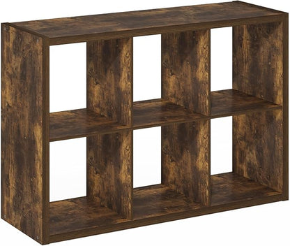 Furinno Cubicle 6-Cube Book Shelf, Extra Thick Frame Bookshelf, Amber Pine | - Image 11