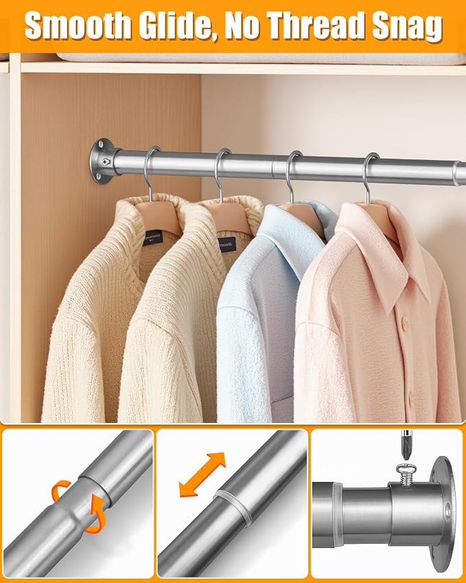 Closet Rods For Hanging Clothes, 17-40 Inch Heavy Duty and Stepless Adjustable - Image 5