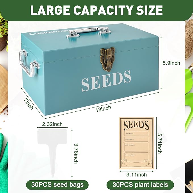 Coolrunner Wood Seed Saving Box, Seed Storage Organizer Case, Seed Packet - Image 2