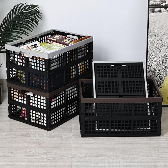 Gloreen 4-Pack 42 L Plastic Collapsible Storage Crate, Folding Storage Crates - Image 4